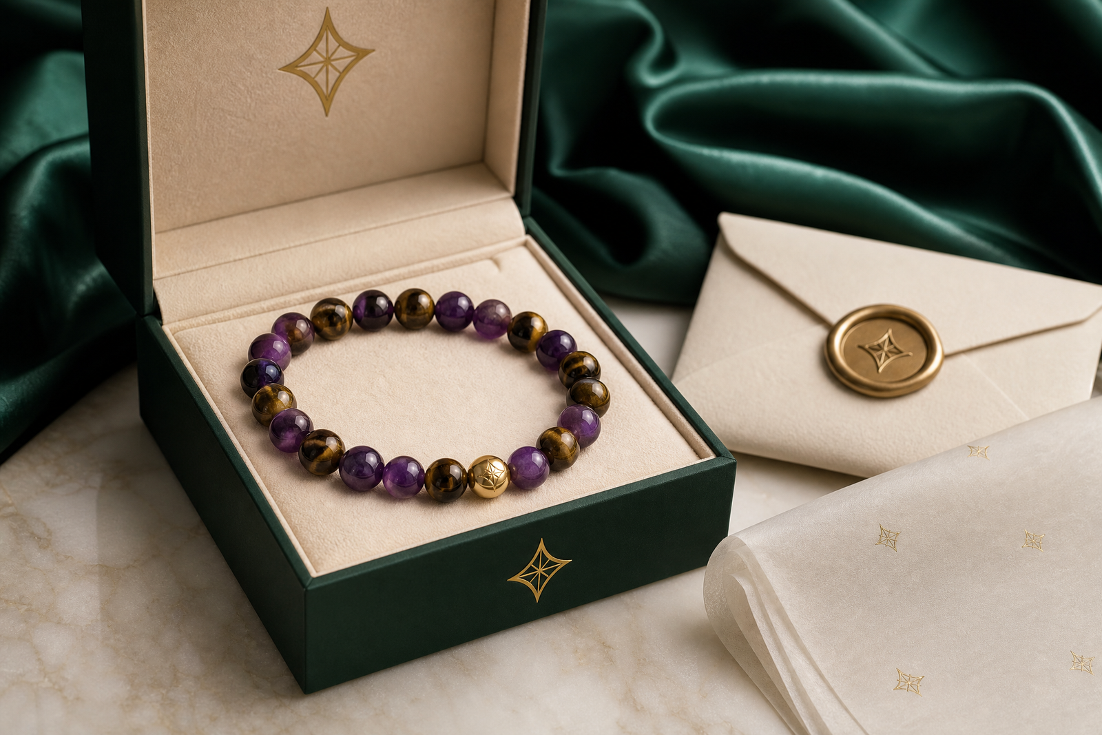 NoorKara emerald-and-gold luxury packaging